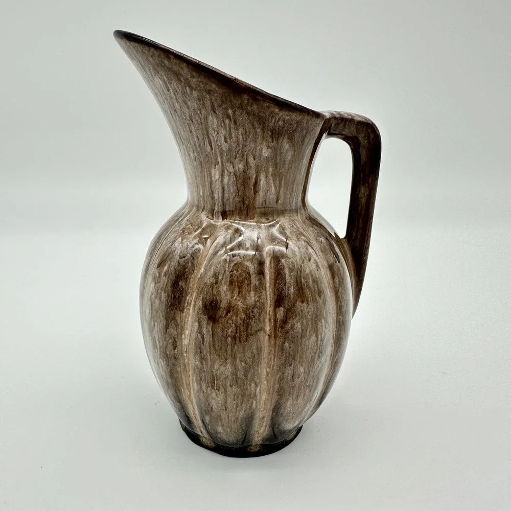 VTG Canuck Evangeline Ware Pottery Melon Jug 908 6in Brown Drip Glaze Canadian